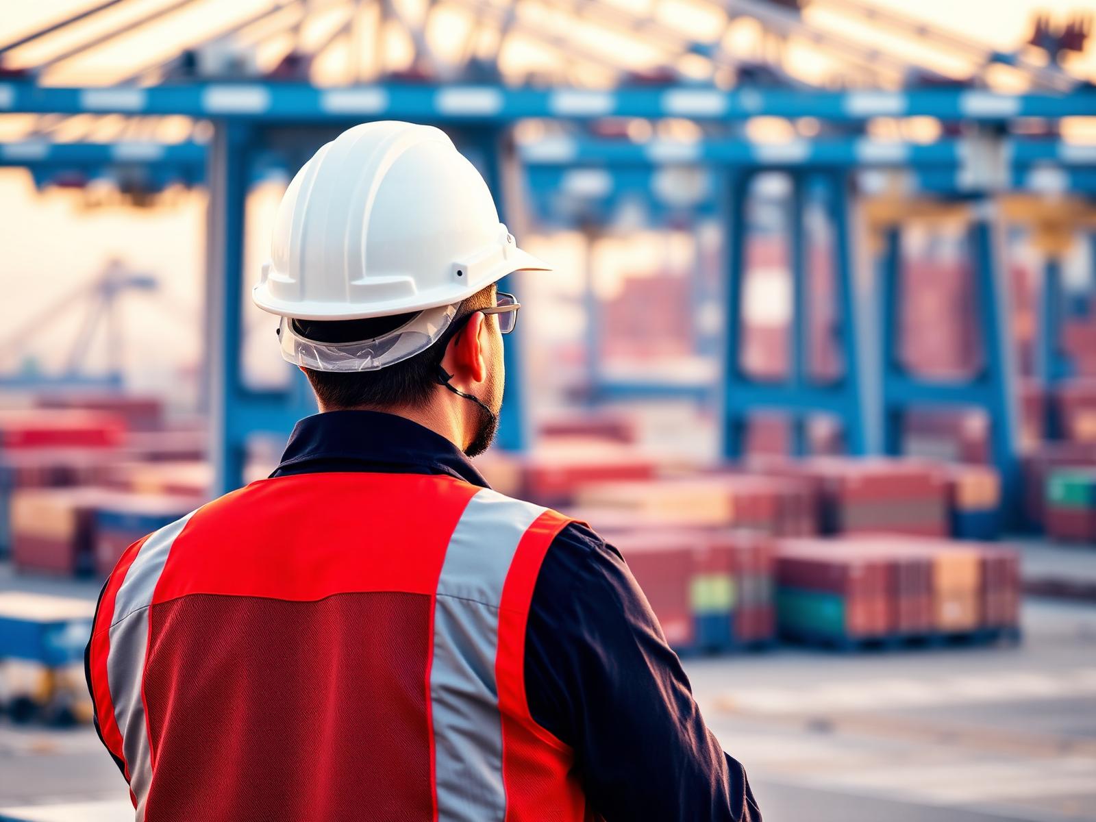 Ingeniero logístico supervisando terminal portuaria